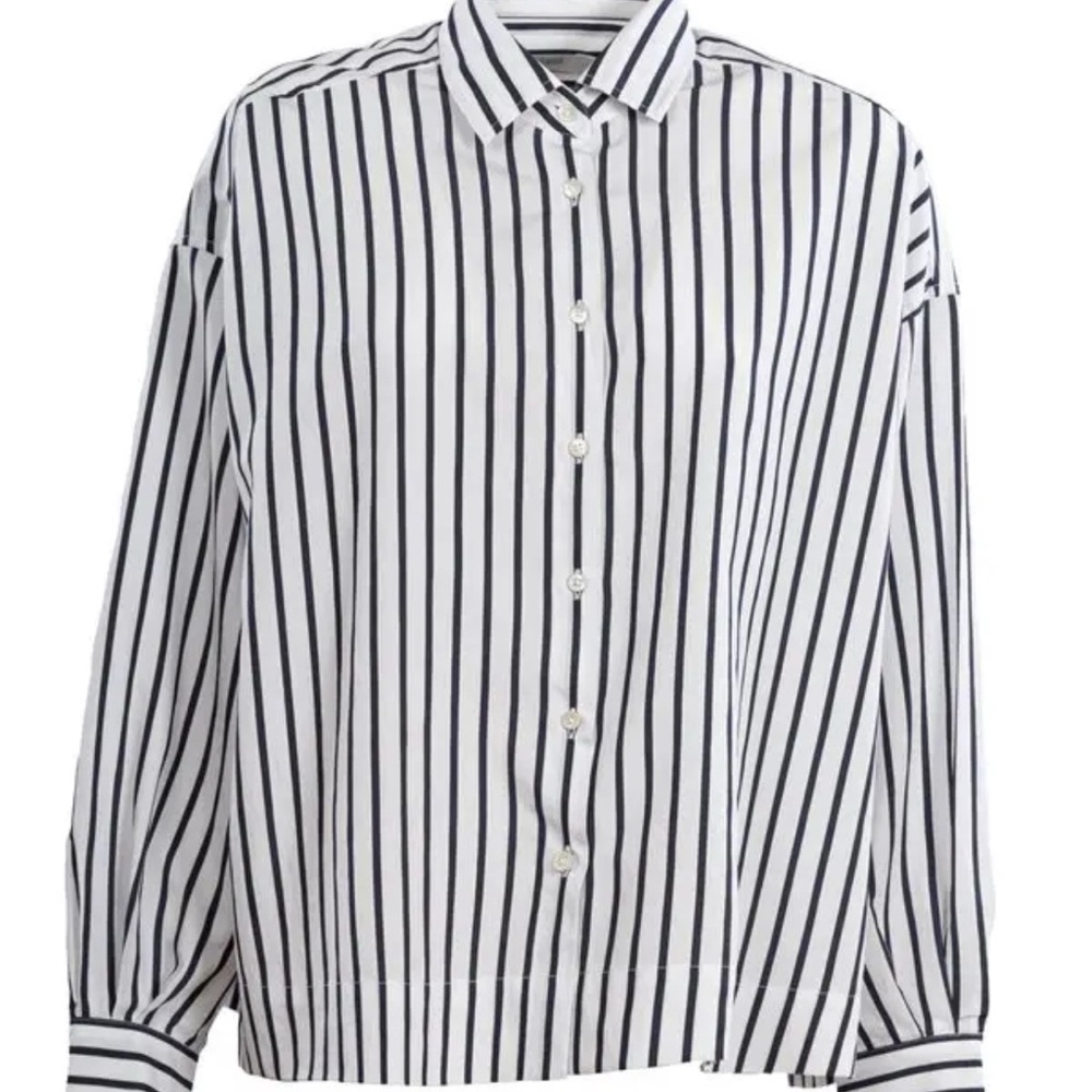 Closed Striped Cropped Button Down Blouse Ivory B… - image 1